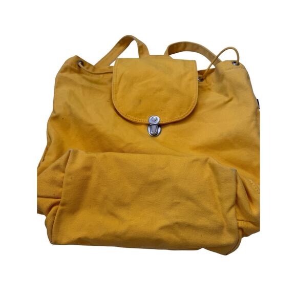BAGGU Yellow Canvas Drawstring Flap Backpack Zippered Pocket Click Closure main image 7